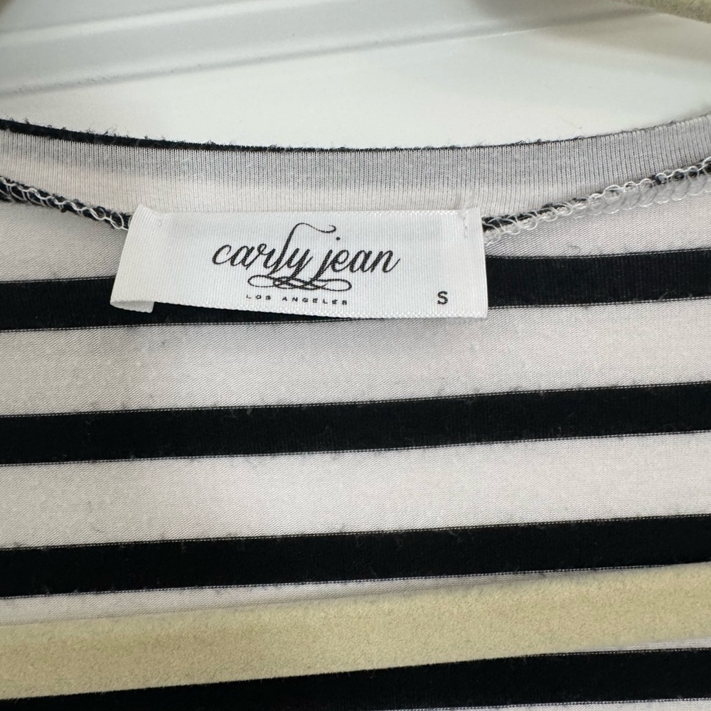 Carly Jean Los Angeles Black and White Striped Short Sleeve Tee